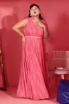 Shop_Mamicha_Pink Georgette V-neck Cobweb Dress _at_Aza_Fashions