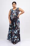 Buy_Mamicha_Black Georgette Embroidery V-neck Floral Print Gown _Online_at_Aza_Fashions