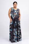 Shop_Mamicha_Black Georgette Embroidery V-neck Floral Print Gown _Online_at_Aza_Fashions
