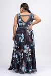 Shop_Mamicha_Black Georgette Embroidery V-neck Floral Print Gown _at_Aza_Fashions