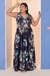 Buy_Mamicha_Black Georgette Embroidery V-neck Floral Print Gown _at_Aza_Fashions
