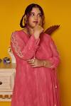 Buy_Mamicha_Pink Georgette V-neck Intrigue Dress _Online_at_Aza_Fashions