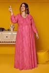 Buy_Mamicha_Pink Georgette V-neck Intrigue Dress _at_Aza_Fashions