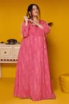 Shop_Mamicha_Pink Georgette V-neck Intrigue Dress _Online_at_Aza_Fashions