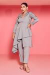 Mamicha_Gray Crepe Embroidery V-neck Designer Mirage Co-ord Set _Online_at_Aza_Fashions