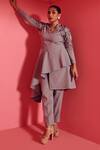 Mamicha_Gray Crepe Embroidery V-neck Designer Mirage Co-ord Set _at_Aza_Fashions