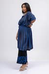 Mamicha_Blue Satin, Crepe Embroidery Round Neck Moonfall Designer Co-ord Set _Online_at_Aza_Fashions