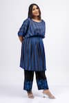 Buy_Mamicha_Blue Satin, Crepe Embroidery Round Neck Moonfall Designer Co-ord Set _Online_at_Aza_Fashions