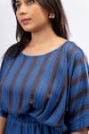 Shop_Mamicha_Blue Satin, Crepe Embroidery Round Neck Moonfall Designer Co-ord Set _Online_at_Aza_Fashions