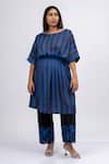 Shop_Mamicha_Blue Satin, Crepe Embroidery Round Neck Moonfall Designer Co-ord Set 