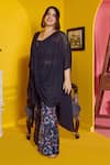 Shop_Mamicha_Black Satin, Crepe Round Neck Mysterious 3 Piece Co-ord Set _at_Aza_Fashions