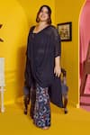 Buy_Mamicha_Black Satin, Crepe Round Neck Mysterious 3 Piece Co-ord Set _Online_at_Aza_Fashions