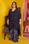 Buy_Mamicha_Black Satin, Crepe Round Neck Mysterious 3 Piece Co-ord Set _at_Aza_Fashions