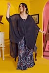 Mamicha_Black Satin, Crepe Round Neck Mysterious 3 Piece Co-ord Set _at_Aza_Fashions