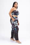 Shop_Mamicha_Black Satin, Crepe Sequins Scoop Neck, Collared Mystic Dusk Co-ord Set _Online_at_Aza_Fashions