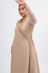 Mamicha_Beige Georgette Beads, Embroidery V-neck Mystique Meadow Angarakha Set _at_Aza_Fashions