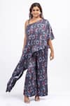 Mamicha_Black Satin, Crepe Beads Asymmetric Printed Puzzle Co-ord Set _Online_at_Aza_Fashions