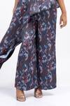 Mamicha_Black Satin, Crepe Beads Asymmetric Printed Puzzle Co-ord Set _at_Aza_Fashions