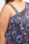 Shop_Mamicha_Black Satin, Crepe Beads Asymmetric Printed Puzzle Co-ord Set 
