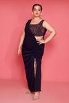 Mamicha_Black Crepe Asymmetric Designer Gown With Inner Slip _Online_at_Aza_Fashions