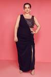 Shop_Mamicha_Black Crepe Asymmetric Designer Gown With Inner Slip _at_Aza_Fashions