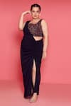 Buy_Mamicha_Black Crepe Asymmetric Designer Gown With Inner Slip _Online_at_Aza_Fashions