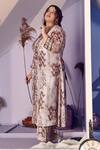 Shop_Mamicha_Off White Georgette Embroidery V-neck Retro 3 Piece Co-ord Set _Online_at_Aza_Fashions