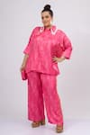 Shop_Mamicha_Pink Satin, Crepe Beads, Lace Collared Co-ord Set _Online_at_Aza_Fashions