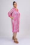 Mamicha_Pink Satin, Crepe Collared Striped Shirt Dress _Online_at_Aza_Fashions