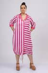 Shop_Mamicha_Pink Satin, Crepe Collared Striped Shirt Dress _Online_at_Aza_Fashions
