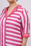 Mamicha_Pink Satin, Crepe Collared Striped Shirt Dress _at_Aza_Fashions