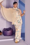 Buy_Mamicha_Beige Satin, Crepe Cape Co-ord Set _at_Aza_Fashions