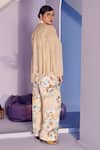 Shop_Mamicha_Beige Satin, Crepe Cape Co-ord Set _at_Aza_Fashions