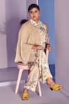 Buy_Mamicha_Beige Satin, Crepe Cape Co-ord Set _Online_at_Aza_Fashions