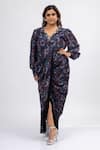 Buy_Mamicha_Black Georgette Beads V-neck Designer Dress _at_Aza_Fashions