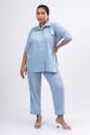 Mamicha_Blue Crepe Tassels, Embroidery, Lace Collared Ice Co-ord Set _Online_at_Aza_Fashions