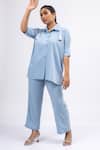 Shop_Mamicha_Blue Crepe Tassels, Embroidery, Lace Collared Ice Co-ord Set _Online_at_Aza_Fashions