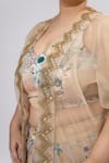 Buy_Mamicha_Beige Georgette Embroidery Scoop Neck Vintage Skirt Cape Co-ord Set _Online_at_Aza_Fashions