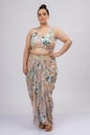 Shop_Mamicha_Beige Georgette Embroidery Scoop Neck Vintage Skirt Cape Co-ord Set _Online_at_Aza_Fashions