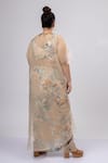 Shop_Mamicha_Beige Georgette Embroidery Scoop Neck Vintage Skirt Cape Co-ord Set _at_Aza_Fashions