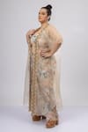 Mamicha_Beige Georgette Embroidery Scoop Neck Vintage Skirt Cape Co-ord Set _at_Aza_Fashions