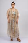 Buy_Mamicha_Beige Georgette Embroidery Scoop Neck Vintage Skirt Cape Co-ord Set 