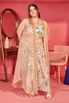 Buy_Mamicha_Beige Georgette Embroidery Scoop Neck Vintage Skirt Cape Co-ord Set _at_Aza_Fashions