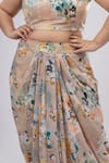 Shop_Mamicha_Beige Georgette Embroidery Scoop Neck Vintage Skirt Cape Co-ord Set 