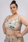 Mamicha_Beige Georgette Embroidery Scoop Neck Vintage Skirt Cape Co-ord Set _Online