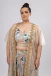 Buy_Mamicha_Beige Georgette Embroidery Scoop Neck Vintage Skirt Cape Co-ord Set _Online