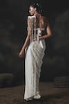 Shop_Nikhil Thampi_White Beads Sweetheart Neck Pre-draped Saree Set _at_Aza_Fashions