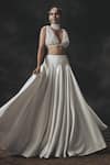 Buy_Nikhil Thampi_White Voile Pearls, Embroidery V-neck 3d Flower Lehenga Set _at_Aza_Fashions