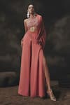 Buy_Nikhil Thampi_Pink Georgette Beads Halter Neck Pant Saree Set _at_Aza_Fashions