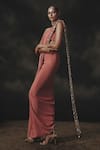 Shop_Nikhil Thampi_Pink Beads Sweetheart Neck Designer Pre-draped Saree With Blouse _at_Aza_Fashions